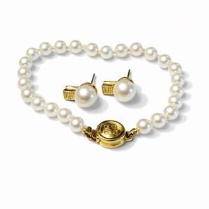 Givenchy Signed Pearl Stud Earrings & Bracelet Matching Set